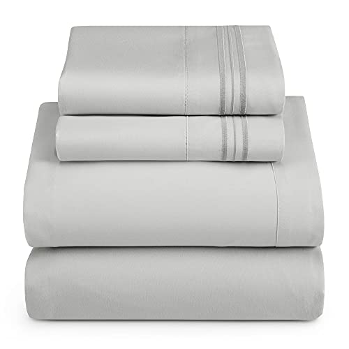Hearth & Harbor Cal King Size Sheets - 4 Piece Bed Sheet Set, Hotel Luxury Double Brushed Bed Sheets - Extra Soft Bedding Sheets & Pillowcases, California King, Silver Grey