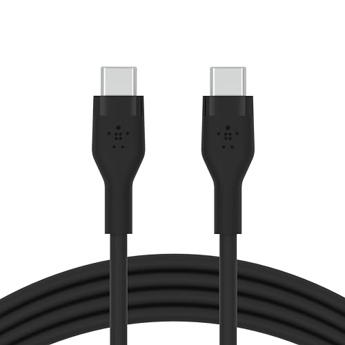 Belkin BoostCharge Flex Silicone USB-C to USB-C Charging Cable (1M/3.3FT) for iPhone 16, iPhone 16 Pro, Galaxy S25, S24, Pixel 9 & 8, Nintendo Switch 2 & More with Cable Clip - Black