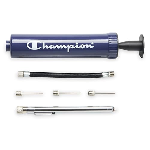 Champion Replacement Hand Pump (Medieval Blue/Black) - Lightweight 7.5" Ball Inflator, with PSI Gauge, Hose, 3 Inflation Needles with Storage in Handle, Easy-to-Use Pump for Sports & Exercise Balls