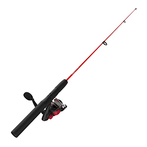 Zebco Dock Demon Spinning Reel and Fishing Rod Combo, 30-inch 1-Piece Fiberglass Fishing Pole, EVA Rod Handle, Size 10 Reel, Powertrain Drag, Pre-Spooled with 6-Pound Zebco Line, Red