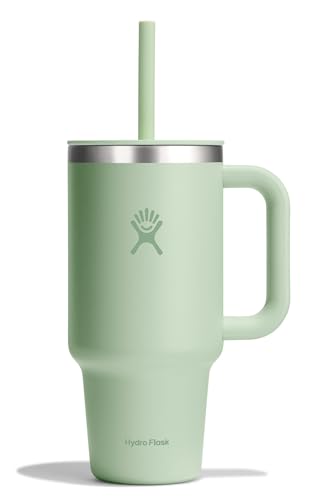 Hydro Flask Travel Tumbler with Handle, Lid and Straw - Insulated Stainless Steel in 32 Oz Aloe Green