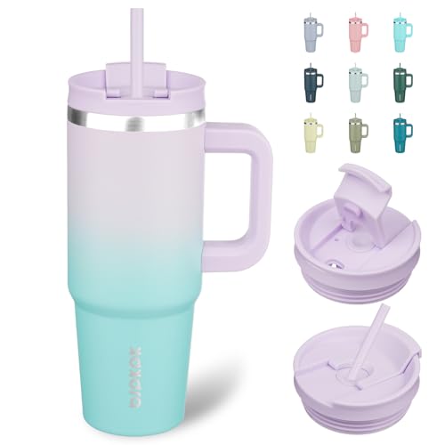 BJPKPK Tumbler With Handle 30 oz Stainless Steel Insulated Tumbler With Lid And Straw For Water Or Ice Coffee,Lavender Green