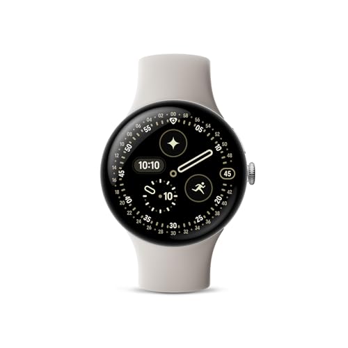 Google Pixel Watch 4 (45mm) - Android - 2 Years of Data- Heart Rate,Sleep & Fitness Tracking -40-Hour Battery - Polished Silver Aluminum Case - Porcelain Active Band - LTE -Google Pixel Watch app