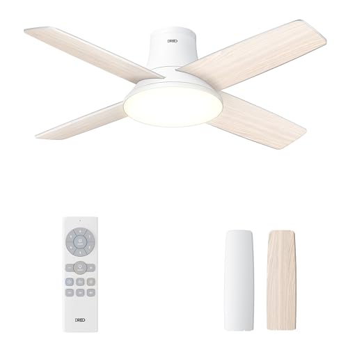 Dreo Ceiling Fans with Lights and Remote, 44 inch Low Profile White Ceiling Fan, Reversible, 5CCT, 6-Level Dimmable, 6 Speeds Bedroom Ceiling Fan, Quiet, Easy to Install, Timer, Flush Mount
