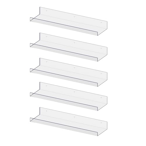 RLAVBL 5 Pack Acrylic Shelves, 15" Floating Wall Shelves for Bedroom, Living Room, Bathroom, Kitchen Storage