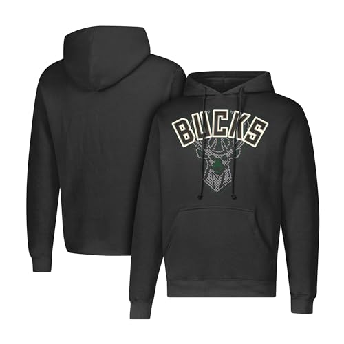 Ultra Game Men's NBA Official Primo Metallic Fleece Hoodie Sweatshirt, Milwaukee Bucks, Black, Medium