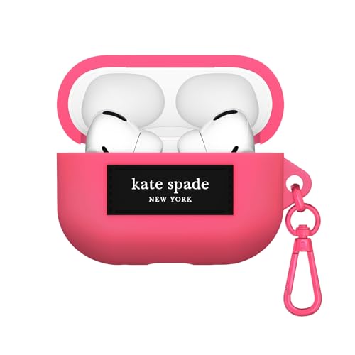 kate spade new york AirPods Pro 2nd / 1st Generation case with Keychain Ring - Pom Pom Pink, Silicone Cover for AirPods Pro 2nd / 1st Generation