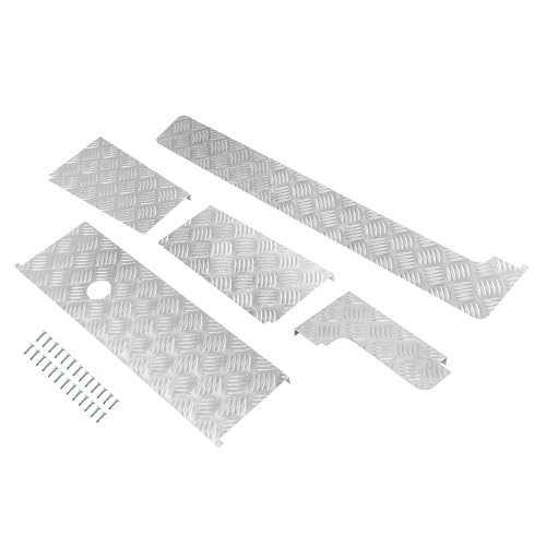 ALMULOO Rear and Side Sill Plates Protector Aluminium Door Scuff Plate Compatible with Ford Transit 148” 130” WB Extended Anti-Slip Surface Door Step