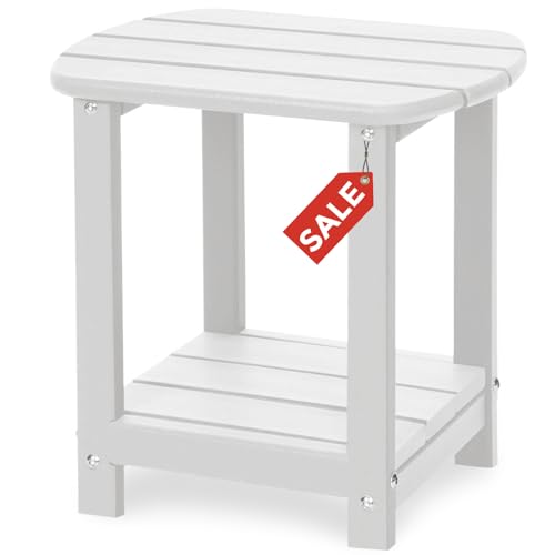 Adirondack Square Outdoor Side Table,2-Tier Storage Patio Side Table, HDPE End Tables for Backyard Pool Porch Garden Lawn