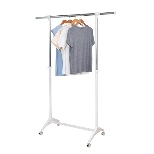 Honey-Can-Do Clothing Garment Rack, Expandable Standard Rod with Wheels, White & Chrome