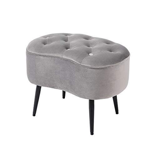 BIRDROCK HOME Tufted Oblong Velvet Ottoman - Mid Century Modern Design Furniture with Steel Legs - Soft, Compact, Padded Foot Stool for Living Room, Office and Bedroom- Grey Velvet, 22.5x15 Inches