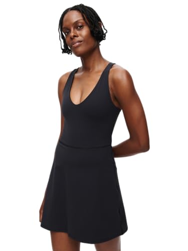 Outdoor Voices Women’s Volley Dress, Lightweight Athletic Dress with Built-in Shorts Liner, Sweat-Wicking Fabric, Pull-On Active Dress for Tennis, Travel & Everyday Wear, Black, Medium