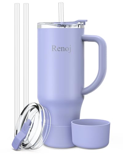 Renoj Insulated Mug 100% Leak Proof Insulated Water Bottle for Iced Coffee & Hot Drinks - Fits Car Cup Holder, Ideal Gift, 2 Straws & Silicone Boot - SnapShift Navy Blue 40 oz