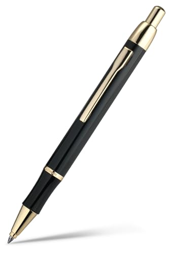 MCNTEIK Black Gel Pen With 24K Gold Finish, Fine lacquer work, Best Men's And Women's Gift Pen Set, Professional, ADMOK Black Refill, Smooth Writing, Executive, Office, Click, Nice Retractable Pens