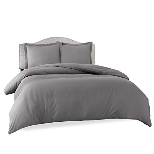 Clara Clark Duvet Cover Ultra Soft Double Brushed Microfiber - Comforter Cover with Button Closure and 2 Pillow Shams, Gray, Full - 80"x90"