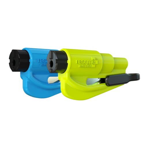 resqme The Original Emergency Keychain Car Escape Tool, 2-in-1 Seatbelt Cutter and Window Breaker, Made in USA, Pack of 2, Blue, Yellow - Compact Emergency Hammer