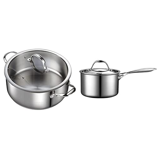 Cooks Standard 7-Quart Classic Stainless Steel Dutch Oven Casserole Stockpot with Lid & 3-Quart Multi-Ply Clad Stainless Steel Saucepan with Lid
