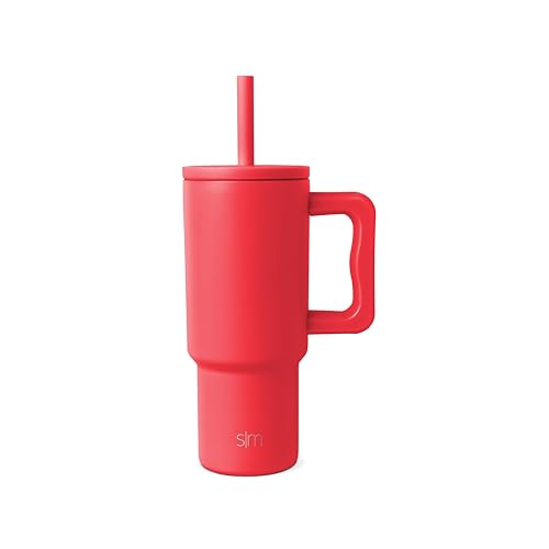 Simple Modern Kids 24 oz Tumbler with Handle and Silicone Straw Lid | Spill Proof and Leak Resistant | Reusable Stainless Steel Bottle | Gift for Kids Boys Girls | Trek Collection | Radiate Red
