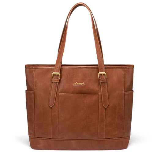 LOVEVOOK Laptop Bag for Women Vintage Leather Work Tote 15.6 inch Large Capacity Computer Bag