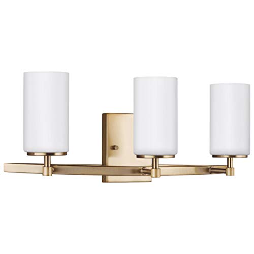 Generation Lighting 4424603-848 Alturas Three - Light Wall/Bath Vanity Style Fixture, Satin Brass, 100 Total Watts, 9.125 Inch Height, 22 Inch Wide, Steel Construction