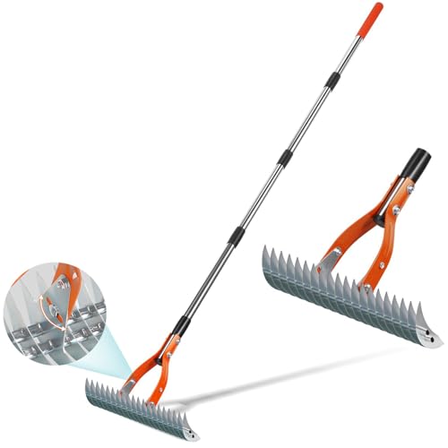 Thatch Rake for Lawns, Yofidra 15" Heavy Duty Metal Dethatcher Rake with 5FT Handle, 70’’ Adjustable Manual Thatcher with 19-Tine for Lawn Loosening Soil, Yard and Removing Dead Grass