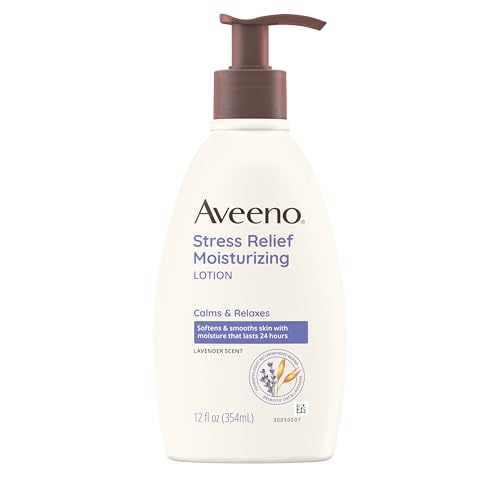 Aveeno Stress Relief Moisturizing Body Lotion with Lavender Scent, Natural Oatmeal to Calm & Relax, Non-Greasy Daily Stress Relief Lotion, 12 fl. oz