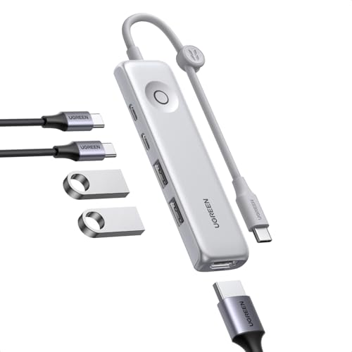 UGREEN USB C Hub 5-in-1 Revodok, Slim Portable USB-C Adapter with 100W PD Charging, 4K@60Hz HDMI, 10Gbps USB 3.2 Data Ports, Lock-Screen Button & Cable Clip for MacBook Air/Pro, iPad, Laptops