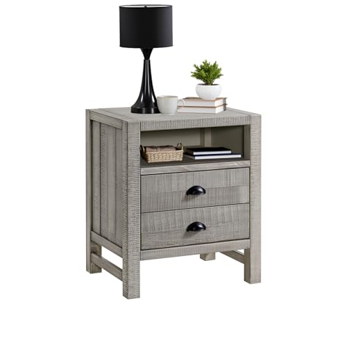 Alaterre Rustic Nightstand with Drawers and Storage Shelf, Driftwood Gray