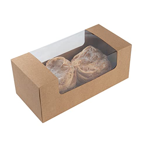 Restaurantware Pastry Tek 9.8 x 4.7 x 3.9 Inch Pastry Boxes 100 Disposable Donut Boxes - With Clear Window Easy Assembly Kraft Paper Cookie Packaging Boxes For Muffins Cupcakes And Mini Cakes