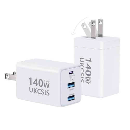 2Pack Mac Book Charger 140W, USB C Fast Charger Foldable 3-Port Multi-Device Fast Power Adapter, USB C Charger for MacBook pro/Air, Dell, Samsung Galaxy, iPad Pro, and More(White)