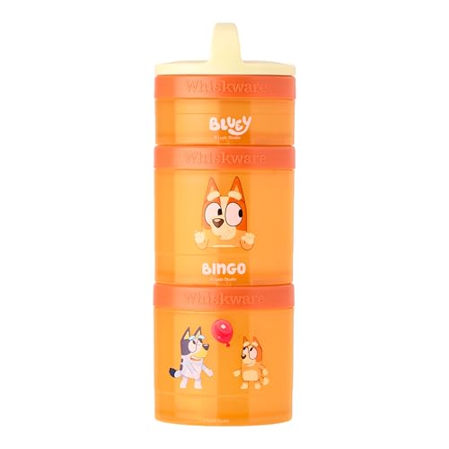 Whiskware Bluey Stackable Snack Containers for Kids and Toddlers, 3 Stackable Snack Cups for School and Travel, Bluey and Bingo, Hooray(Pack of 1)