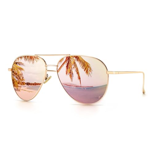 SUNGAIT Women's Lightweight Oversized Aviator Sunglasses - Mirrored Polarized Lens Classic Style