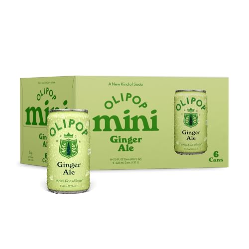 OLIPOP Minis Prebiotic Soda Pop, Ginger Ale, Pantry Pack Packed with Prebiotics, Fiber, and Botanicals, Gluten Free, GMO Free, 7.5oz (6-Cans)
