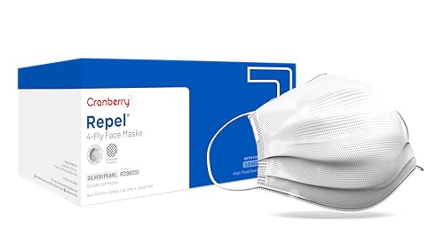 Cranberry USA R2960SIcase Repel 4-Ply Ear Loop Face Mask, ASTM Level 3, Silver (Pack of 400)