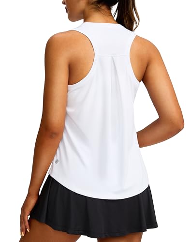 Women's Workout Tops Racerback Athletic Tank Tops Sleeveless Loose Fit Yoga Running Gym Shirts for Women(White,XS)