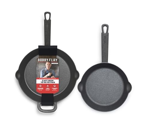 GreenPan x Bobby Flay Cast Iron Skillet Set, 8” &10” Pre-Seasoned Frying Pans, Pour Spouts, Induction Compatible, Oven, Grill, Indoor/Outdoor, Durable, Black