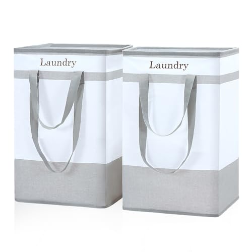 FairyHaus Laundry Basket 78L, 2Pack Laundry Hamper with Easy Carry Handles, Collapsible Laundry Baskets Hampers for Bathroom Clothes Storage Grey