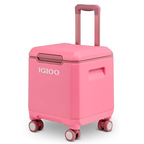 Igloo Tag Along 360 Spinner Cooler | 20 Quart Rolling Ice Chest | Thrift Pink