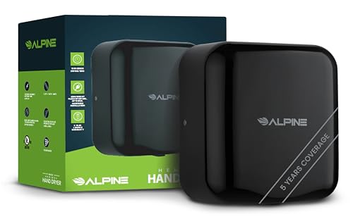 Alpine Commercial Automatic Hand Dryer - High Speed Air Hand Dryer for Home, Restaurant, Bathroom, and High Traffic Areas. 1800 Watts / 110-120 Volts (Black)