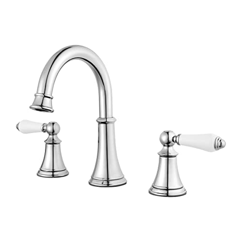 Pfister Courant 8 in Widespread 3 Hole Bathroom Sink Faucet 2 Handle Polished Chrome NSF Certified WaterSense Push & Seal Drain 360 Degree Swivel Spout LF049COPC
