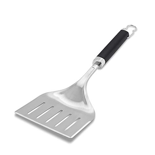 Weber Precision Grill Wide Spatula – Stainless Steel BBQ Spatula with 3‑Sided Beveled Edge, Non‑Slip Soft‑Touch Handle & Hanging Loop, Dishwasher Safe