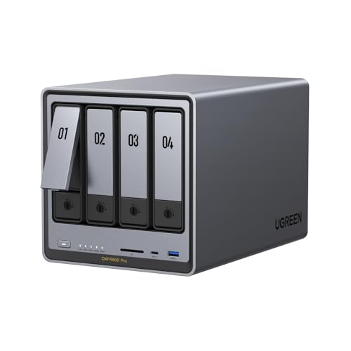 UGREEN NAS DXP4800 Pro 4-Bay Desktop NAS, Intel® Core™ i3-1315U 6-Core CPU, 8GB DDR5 RAM, Built-in 128G SSD, 1x 10GbE, 1x 2.5GbE, 2X M.2 NVMe Slots, 4K HDMI, Network Attached Storage (Diskless)