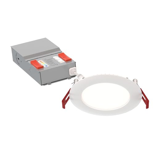Juno WF4 ALO19 SWW5 90CRI MVOLT MW M6 Canless LED Wafer Downlight, Switchable White 2700K-5000K, Adjustable Lumens, Flat Trim, Matte White, 4-Inch