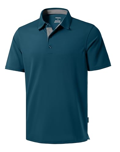 Men's Golf Shirts Dry Fit Moisture Wicking Performance Short Sleeve Collared Polo Shirts for Casual Tennis Bussiness (Reflecting Pond, M)