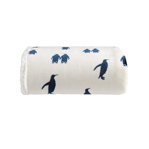 Eddie Bauer - Throw Blanket, Brushed Fleece & Plush Sherpa Bedding, Blanket for Couch & Bed (Emperor Penguin Blue, 50" x 60")