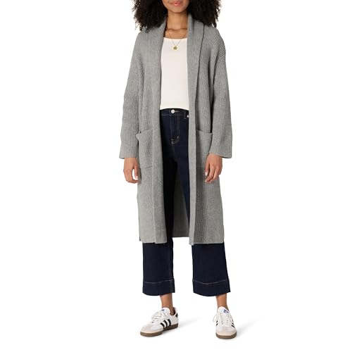 Amazon Essentials Women's Oversized-Fit Cotton Blend Heavyweight Texture Stitch Long Cardigan Sweater, Medium Grey Heather, Medium