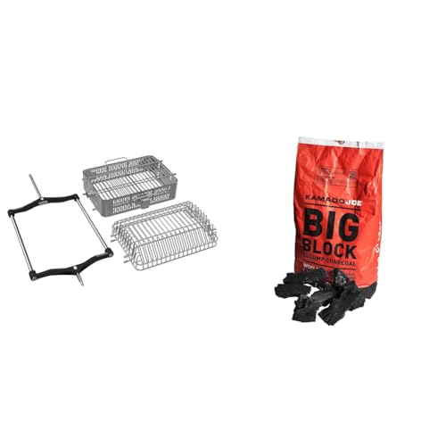 Kamado Joe JoeTisserie Basket Kit with Flat Basket, Tumbler Basket and Quick Connect Rod for Classic and Big Joe Grill and 20LBS Big Block XL Premium 100% All-Natural Hardwood Lump Charcoal