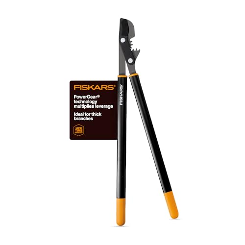Fiskars 32" PowerGear Bypass Loppers, Patented Mechanism Multiplies Force to Reduce Strain, Heavy-Duty Precision-Ground Steel Blade for Living Growth, Trims Tree Branches up to 2" Diameter