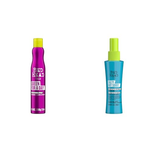 TIGI Bed Head Queen For A Day Thickening Spray for Fine Hair 10.5 oz & Bed Head Salty Not Sorry texturizing Salt Spray for Natural Undone Hairstyles 3.38 fl oz