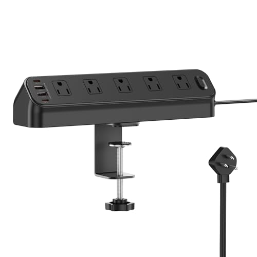 BEVA Desk Clamp Power Strip 6FT, Desk Edge Mount Extension Cord with 10 Outlets, 20W Total Fast Charging Station, PD 20W USB C Ports, Fit 1.96" Tabletop Edge